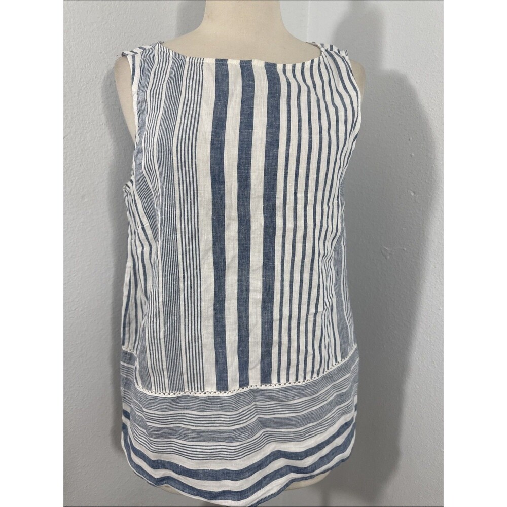 j Jill‎ Top Womens S Striped Linen Coastal Beach Vacation Nautical Preppy